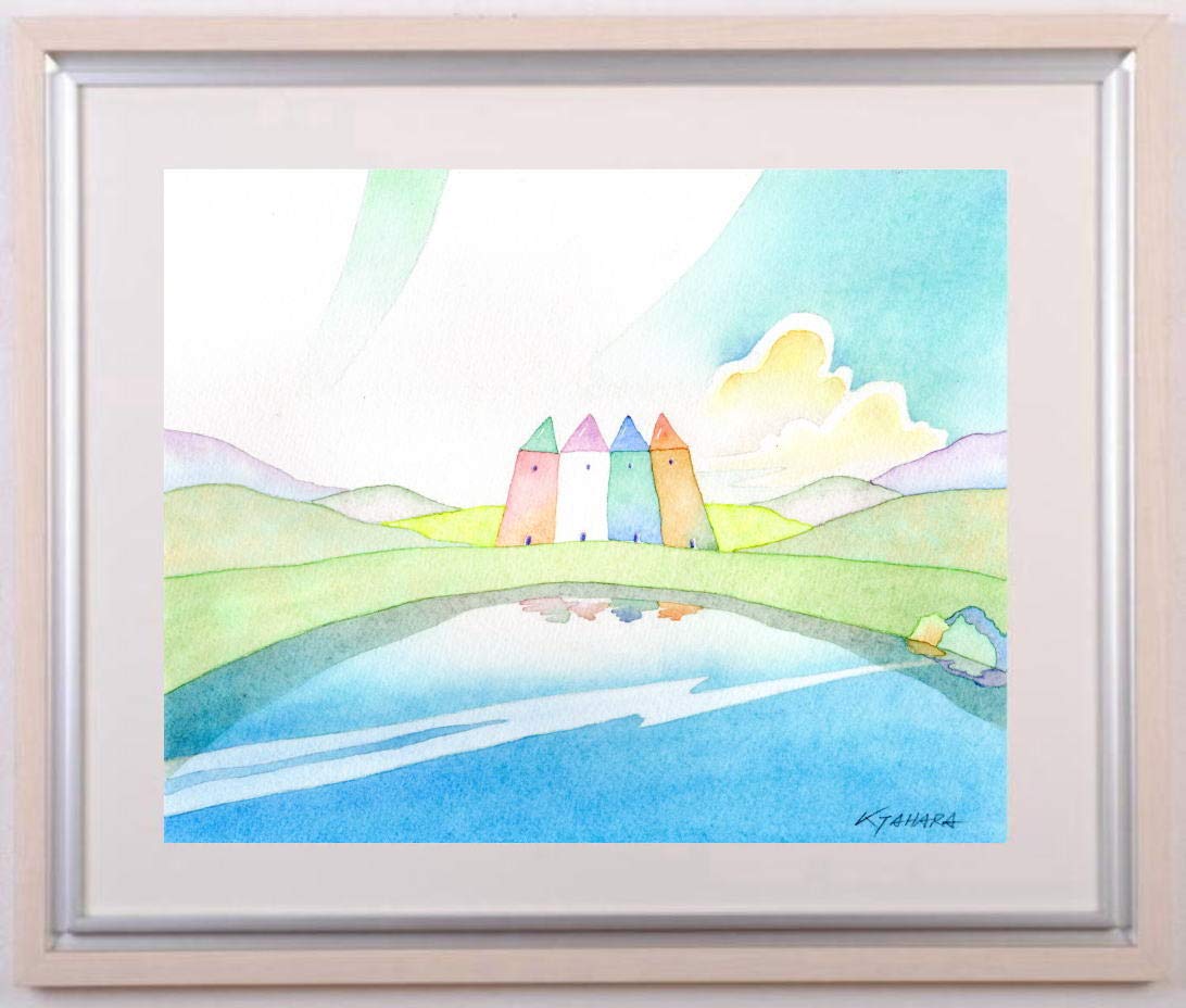 Amazon.co.jp: 田原健二 「希望の村」 ナイーフアート 絵画 水彩画 額